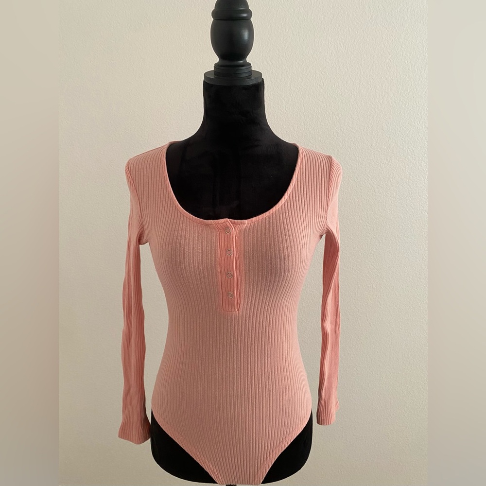 Pink Ribbed Long Sleeve Bodysuit